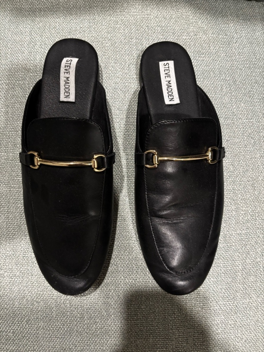 Steve Madden Black Leather Mules with Gold Bit